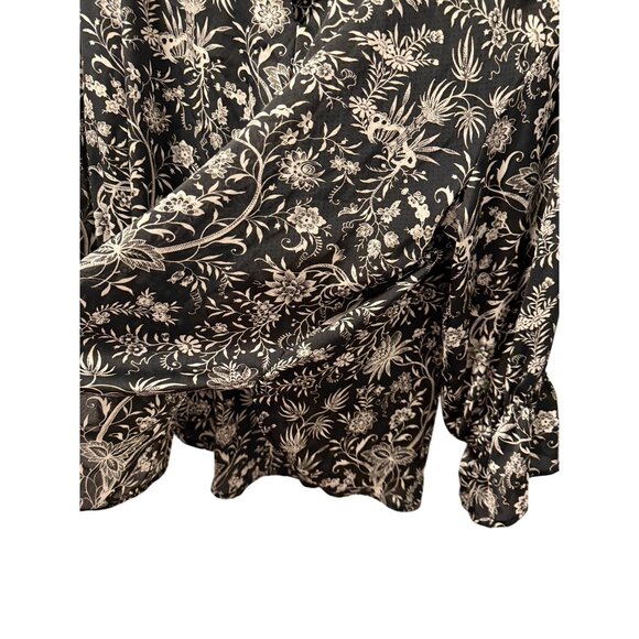 H&M Floral Black White Long Sleeve Blouse Polyester Botanical Print Sz L - Picture 4 of 12